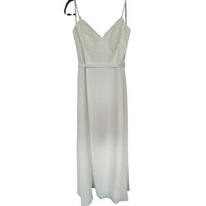 DB Studio Wedding Dress NWT Sz 10 Scalloped V-Neck Lace Bodice A-Line Soft White